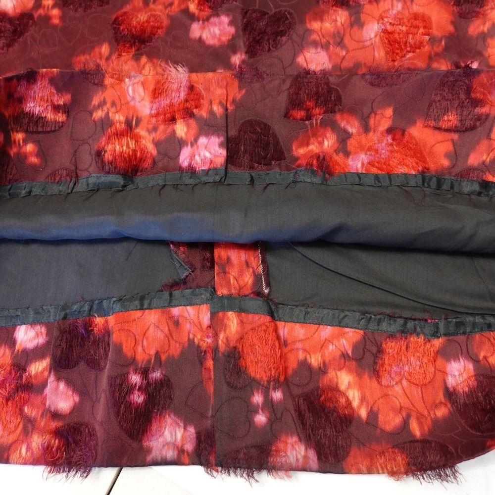 Vintage Handmade Red Floral Fil Coupe Eyelash Maxi Dress Velvet Trim Sleeveless - Picture 10 of 13